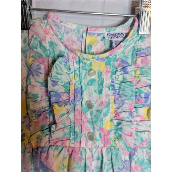 Friedknit Creations Girls Toddler Pastel Floral Romper Sz 3T Ruffles 90s Easter - Picture 2 of 13
